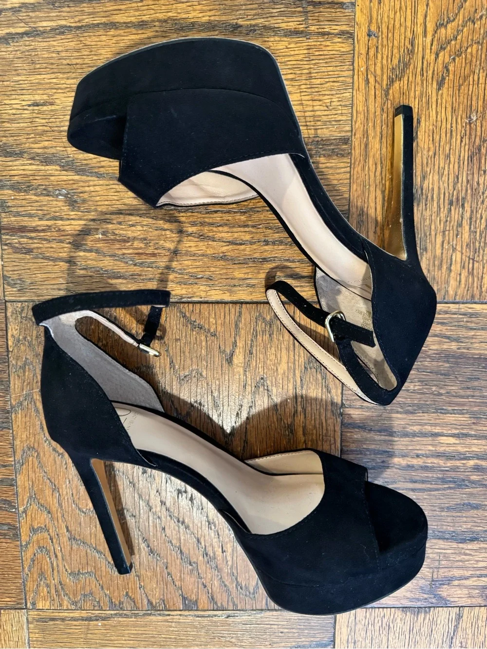 Jennifer Lopez Black High Heel Platform Pumps with Ankle Strap